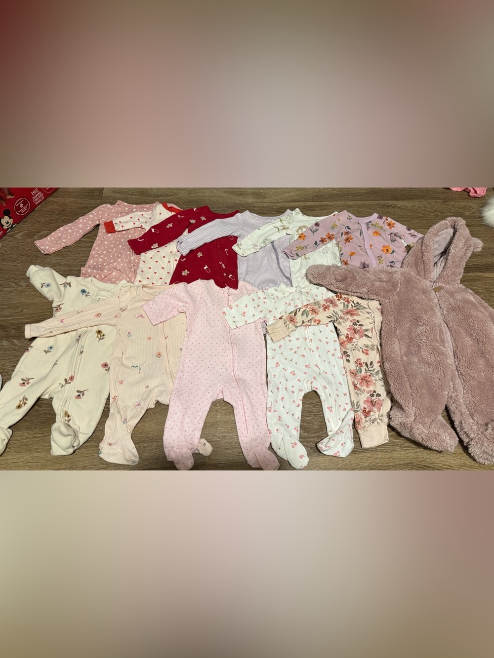Pack of Girls' Pink Floral and Solid Footie One-Pieces